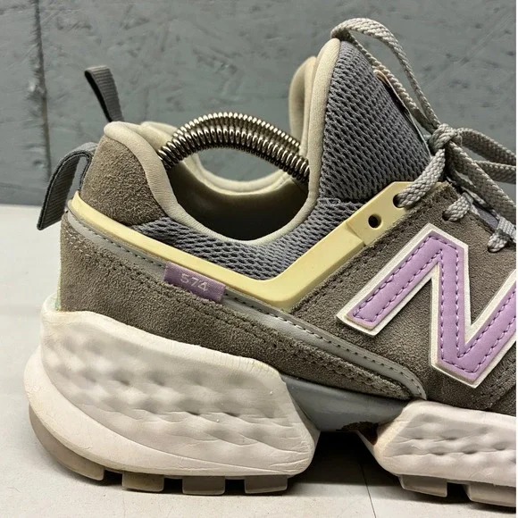 New Balance Women's 9 574 Sport Fresh Foam Grey Purple Teal Sneakers Running - Picture 2 of 16